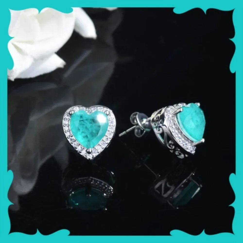 Gorgeous Brazilian Neon Blue Paraiba Tourmaline 3pc Jewelry Set not 925 - Picture 6 of 10